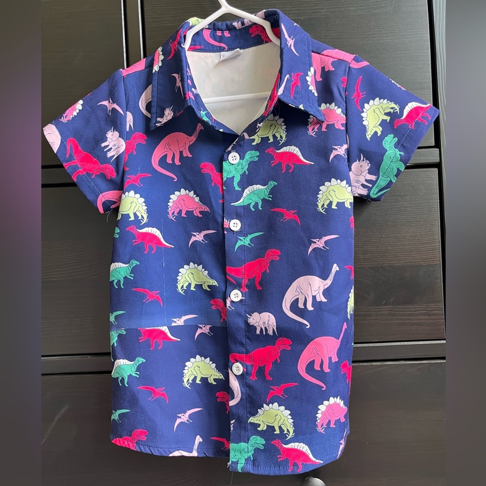 Colorful Dinosaur Kids Button Down Shirt